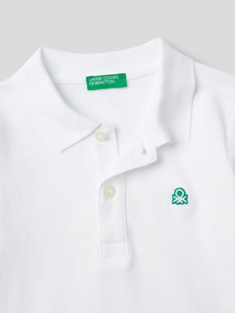 Benetton Organic Katoenen Long Sleeve Poloshirt Kinderen Wit | BE555906