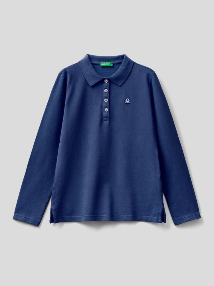 Benetton Organic Katoenen Long Sleeve Poloshirt Kinderen Donkerblauw | BE610413