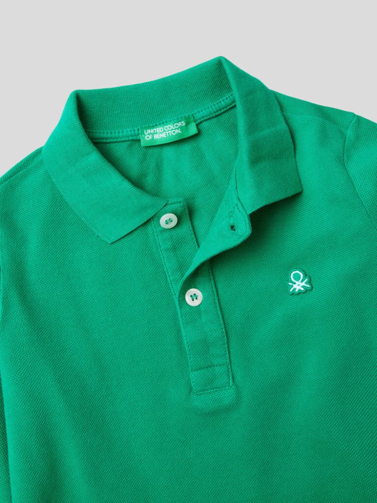 Benetton Organic Katoenen Long Sleeve Poloshirt Kinderen Groen | BE664018