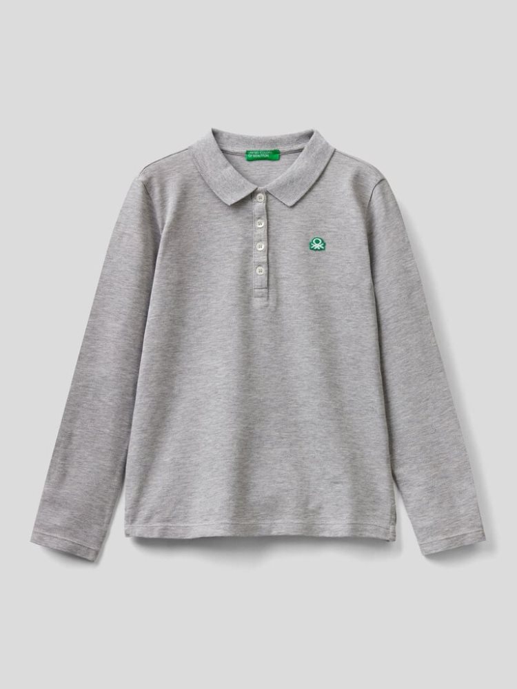 Benetton Organic Katoenen Long Sleeve Poloshirt Kinderen Grijs | BE902760