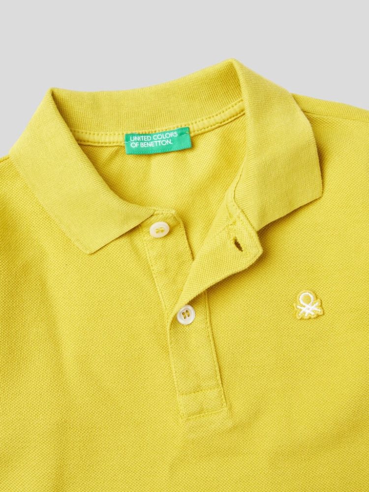 Benetton Organic Katoenen Long Sleeve Poloshirt Kinderen Mosterdgeel | BE963743