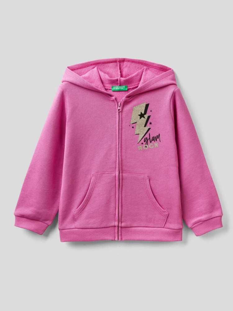 Benetton Organic Katoenen Met Capuchon Hoodie Kinderen Cyclamen | BE070044