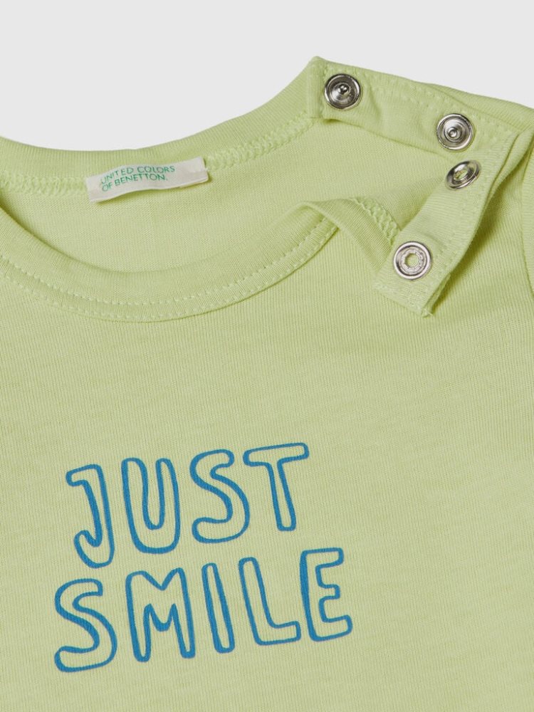 Benetton Organic Katoenen Print T-shirts Kinderen Lime | BE114732