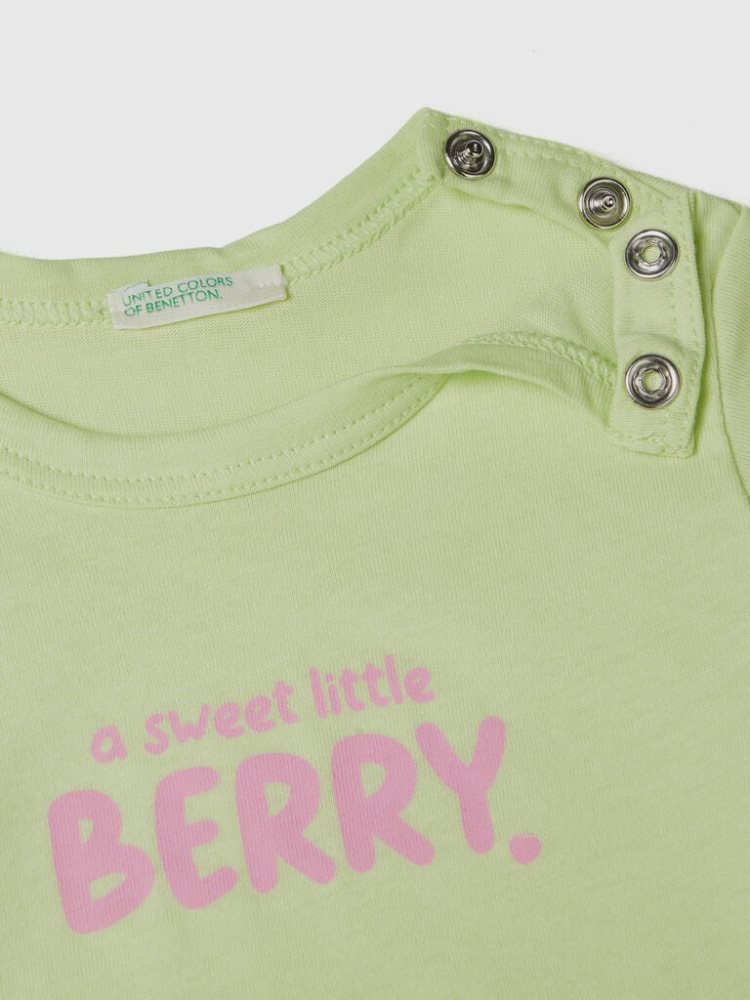 Benetton Organic Katoenen Print T-shirts Kinderen Lime | BE274911