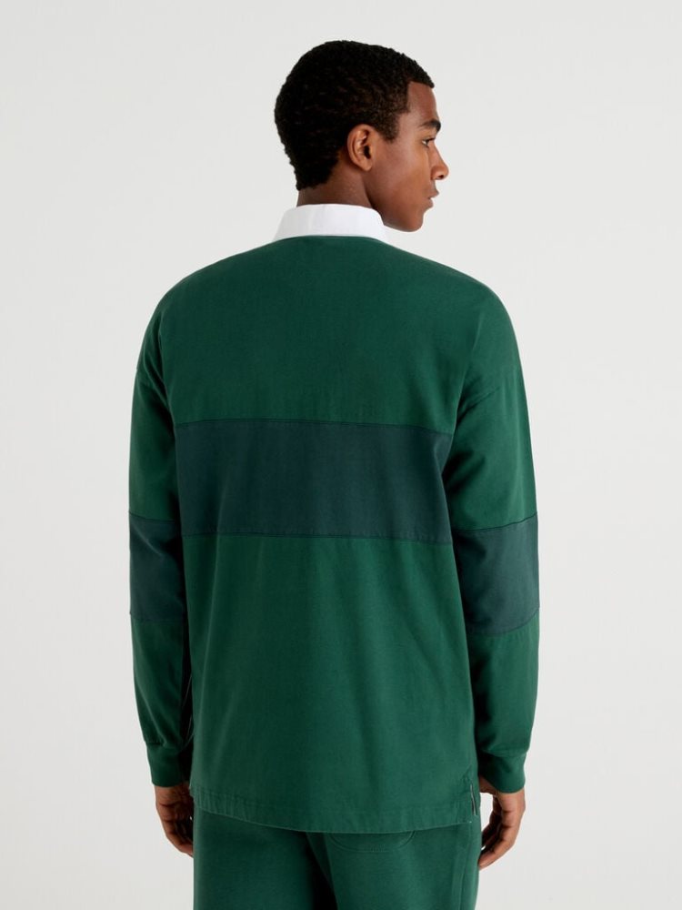 Benetton Organic Katoenen Rugby Long Sleeve Polos Heren Donkergroen | BE721348