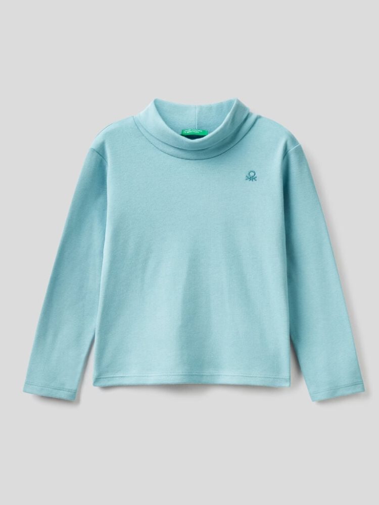 Benetton Organic Katoenen Turtleneck Long Sleeve T-shirts Kinderen Lichtblauw | BE031046