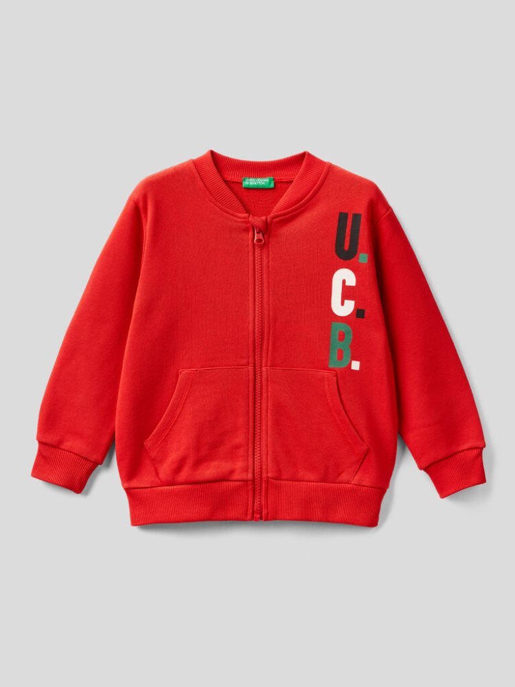 Benetton Organic Katoenen Zip Sweatshirt Kinderen Rood | BE567094