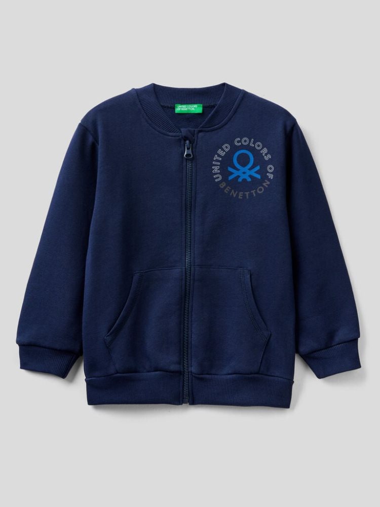 Benetton Organic Katoenen Zip Sweatshirt Kinderen Donkerblauw | BE571911