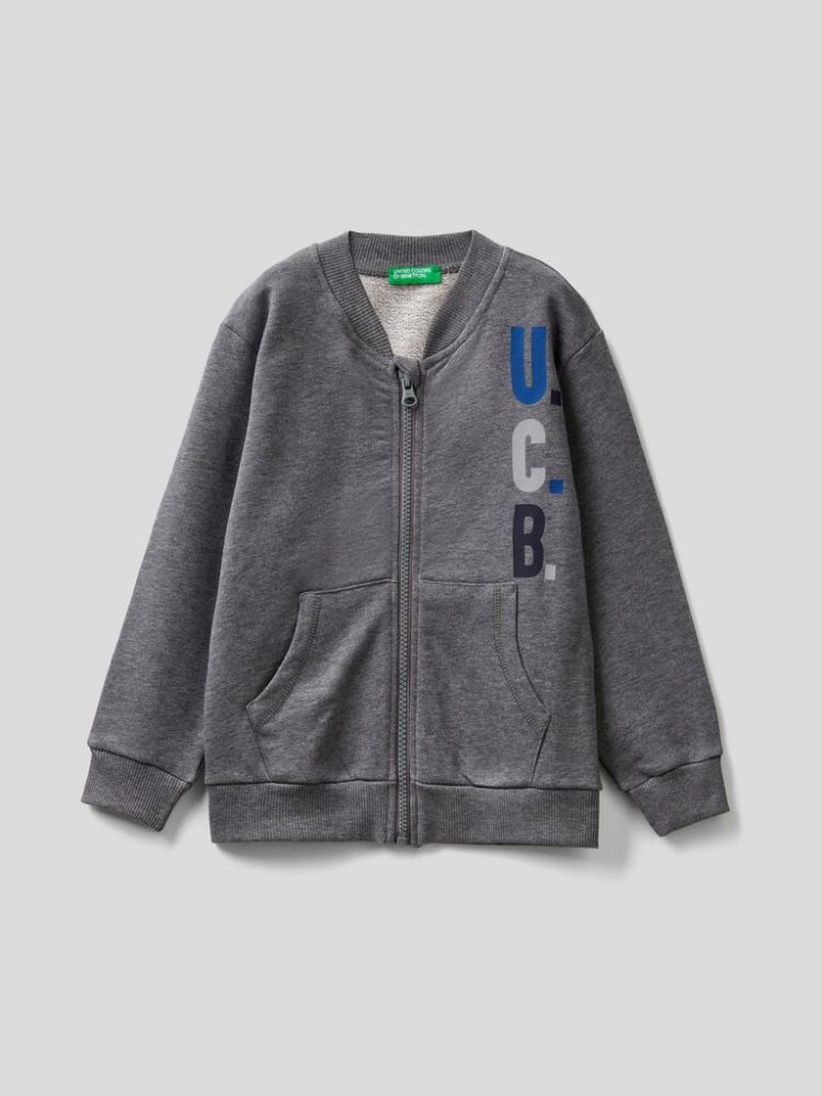 Benetton Organic Katoenen Zip Sweatshirt Kinderen Donkergrijs | BE586887