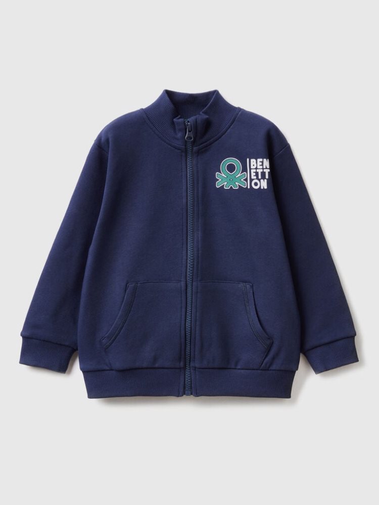 Benetton Organic Katoenen Zip Sweatshirt Kinderen Donkerblauw | BE908892