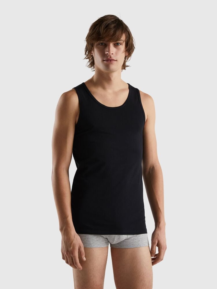 Benetton Organic Stretch Katoenen Tanktop Heren Zwart | BE880976