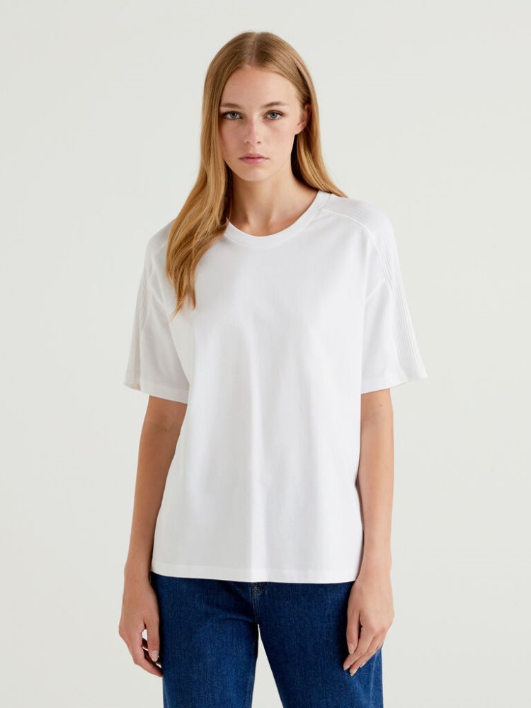 Benetton Oversized 100% Katoenen Short Sleeve T-shirts Dames Wit | BE722050