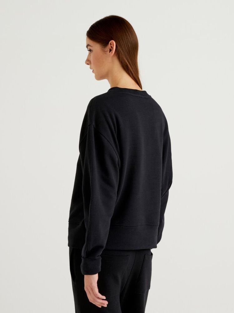 Benetton Oversized 100% Katoenen Sweatshirt Dames Zwart | BE214476