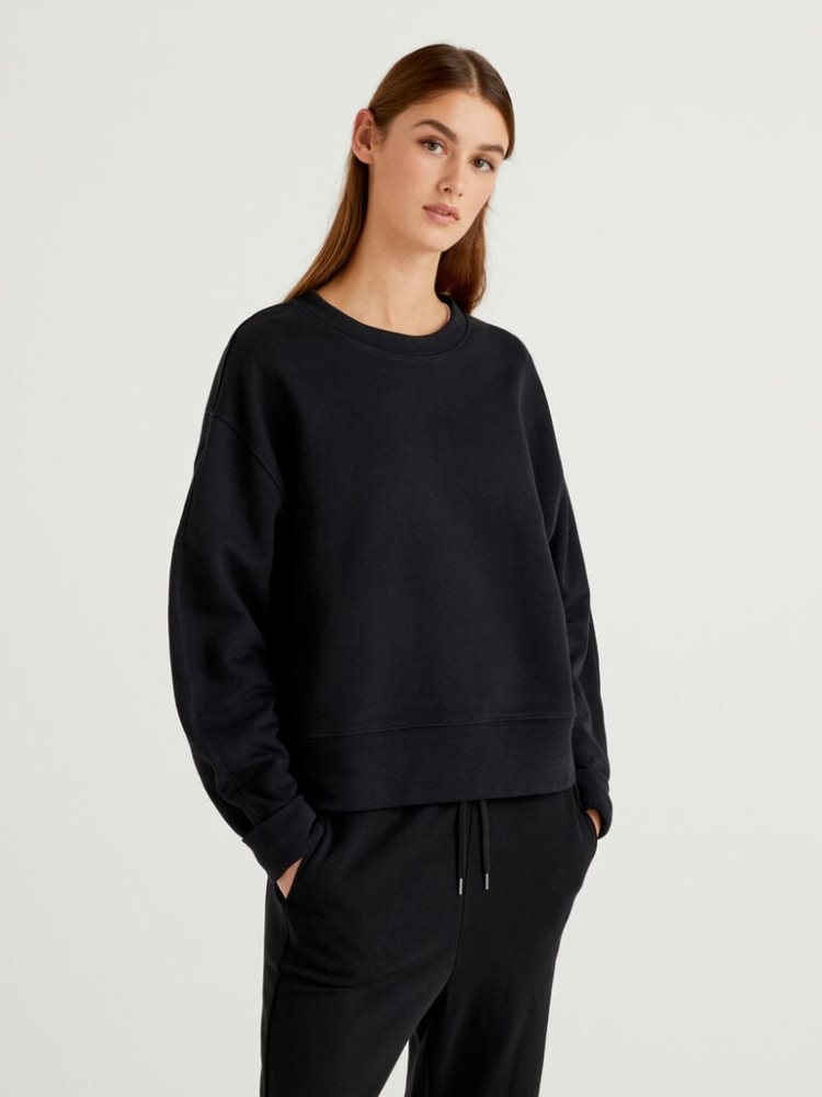 Benetton Oversized 100% Katoenen Sweatshirt Dames Zwart | BE214476