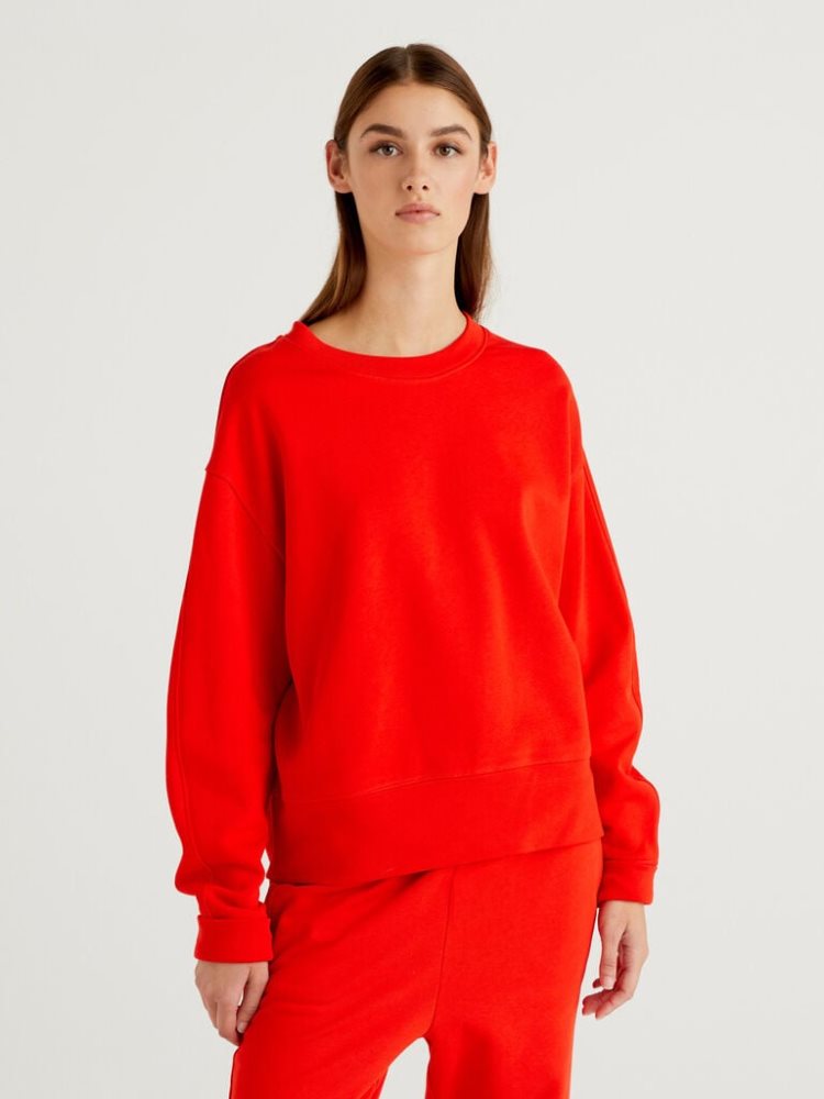 Benetton Oversized 100% Katoenen Sweatshirt Dames Rood | BE438264