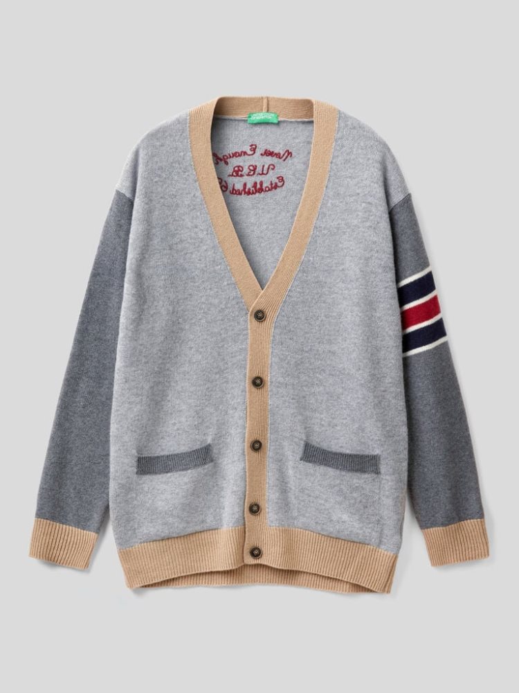 Benetton Oversized College-style Cardigan Heren Grijs | BE170790