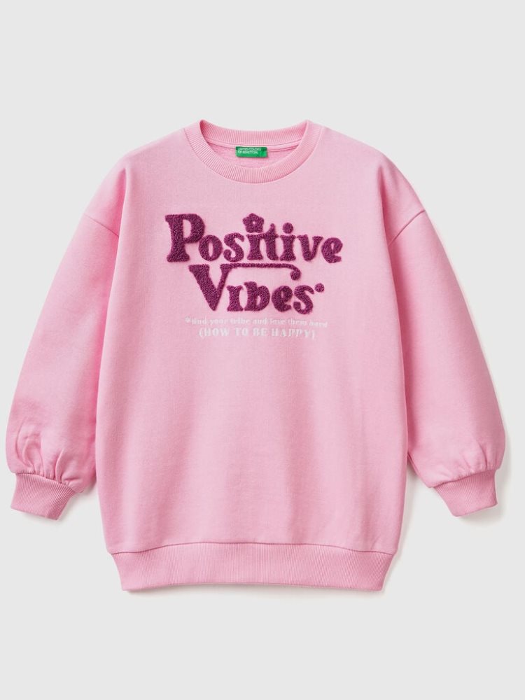 Benetton Oversized Embroidery Sweatshirt Kinderen Roze | BE433564