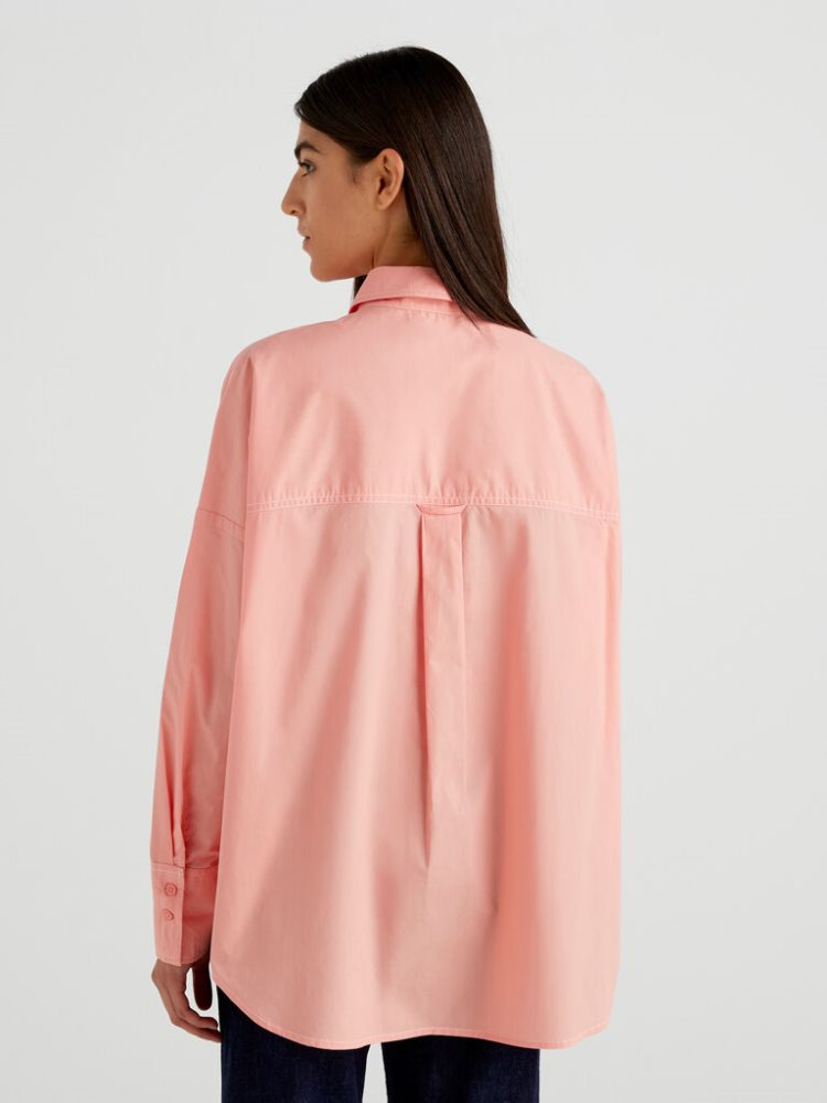 Benetton Oversized Fit 100% Katoenen Overhemd Dames Roze | BE652876