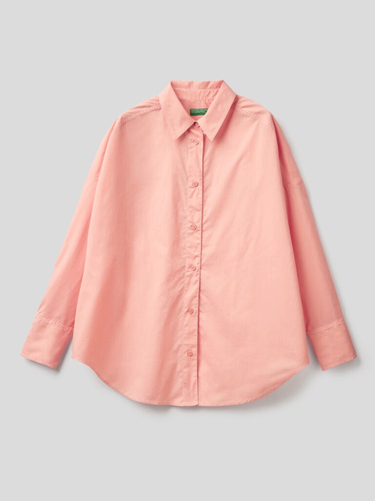 Benetton Oversized Fit 100% Katoenen Overhemd Dames Roze | BE652876