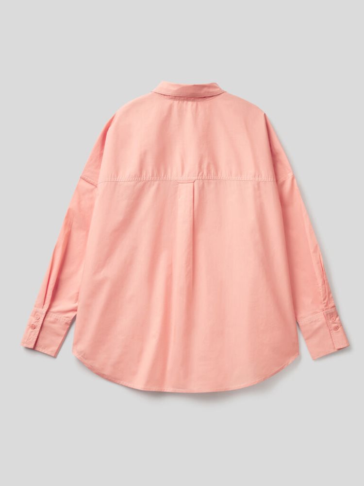 Benetton Oversized Fit 100% Katoenen Overhemd Dames Roze | BE652876