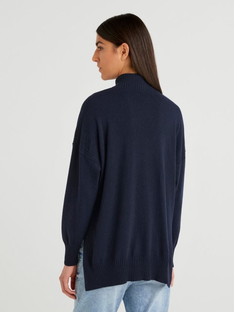 Benetton Oversized Fit Cashmere Blend Turtleneck Truien Dames Donkerblauw | BE528149