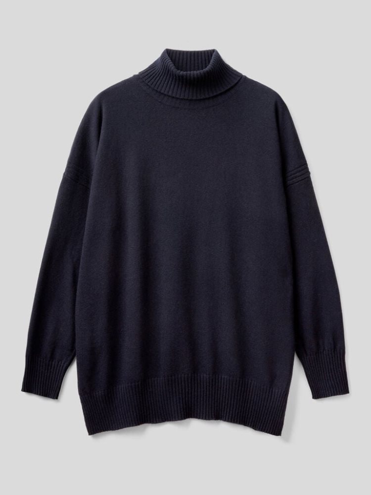 Benetton Oversized Fit Cashmere Blend Turtleneck Truien Dames Donkerblauw | BE528149