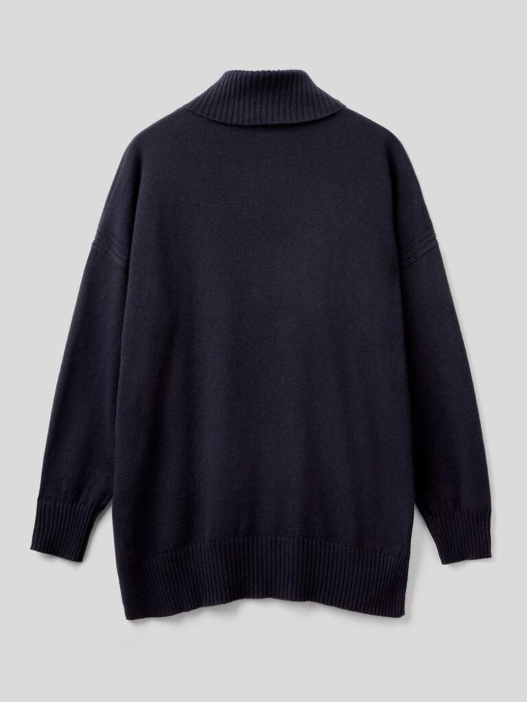 Benetton Oversized Fit Cashmere Blend Turtleneck Truien Dames Donkerblauw | BE528149