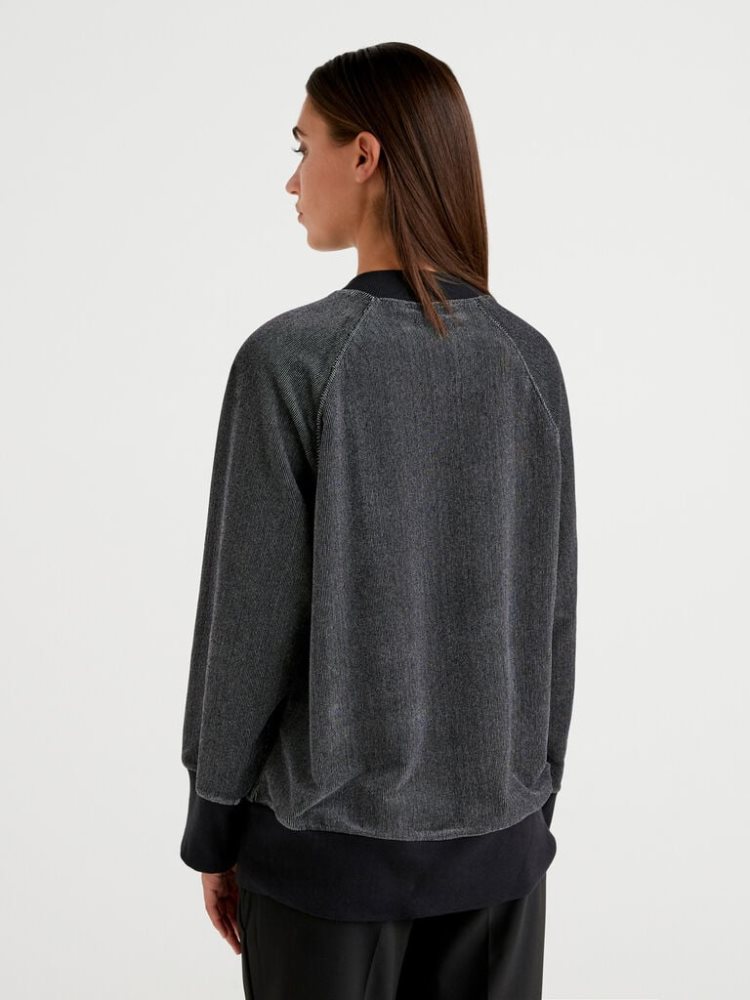 Benetton Oversized Fit Chenille Sweatshirt Dames Zwart | BE474916