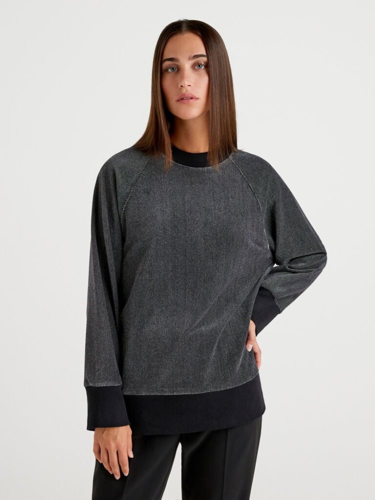 Benetton Oversized Fit Chenille Sweatshirt Dames Zwart | BE474916