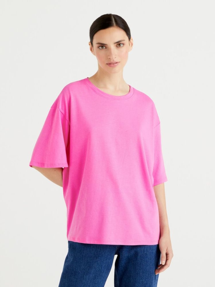 Benetton Oversized Kort Sleeve T-shirts Dames Roze | BE948424