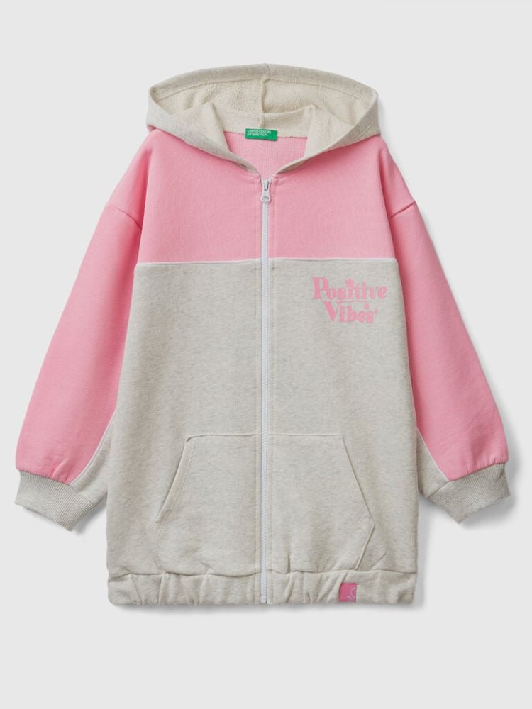 Benetton Oversized Print Hoodie Kinderen Lichtgrijs | BE559195