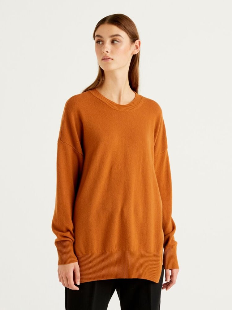 Benetton Oversized Slits Truien Dames Burnt | BE153549