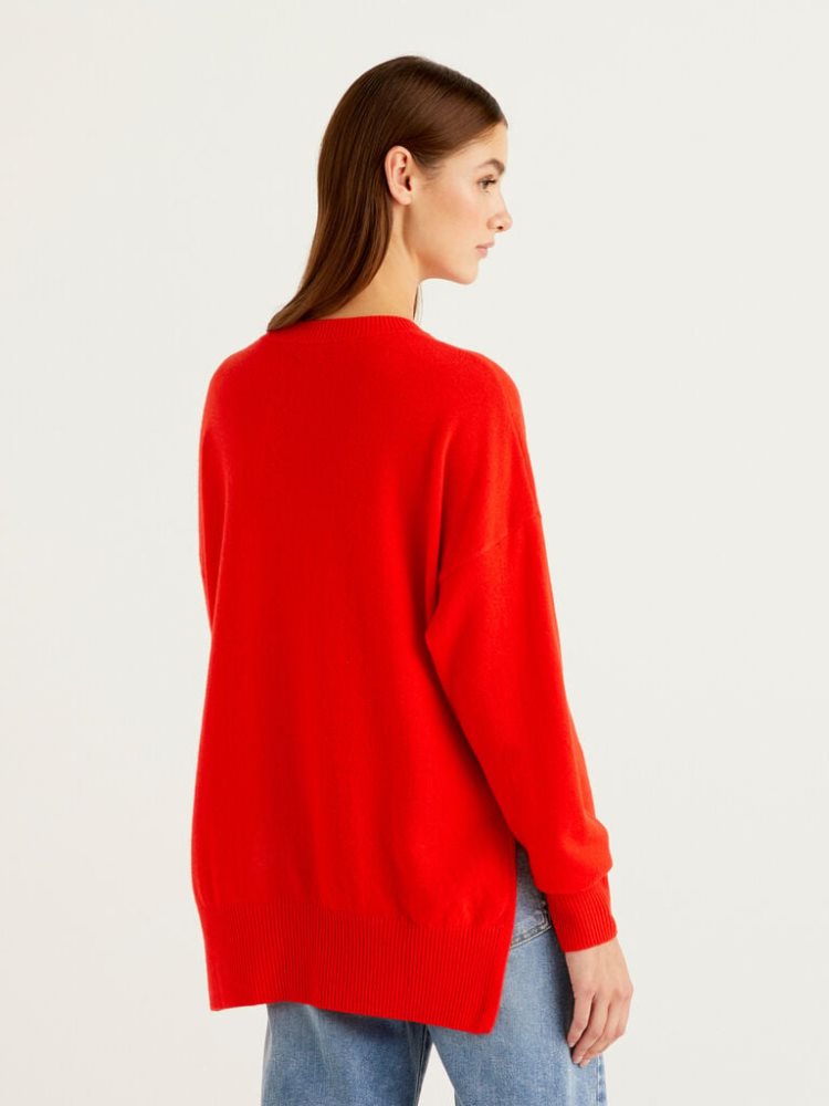 Benetton Oversized Slits Truien Dames Rood | BE157928