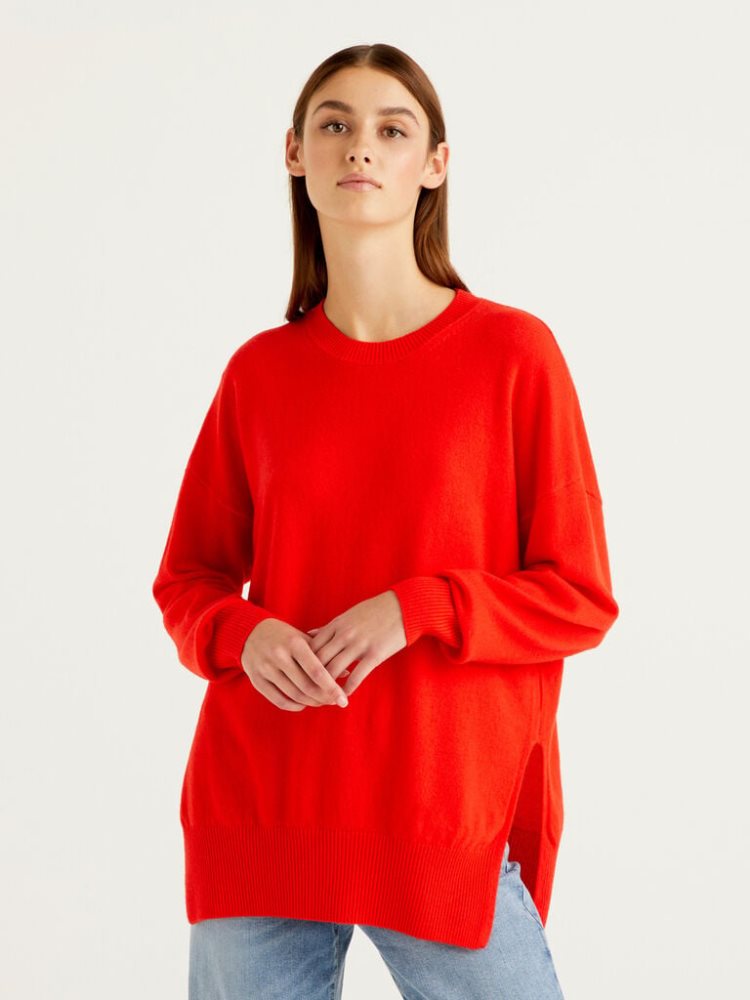 Benetton Oversized Slits Truien Dames Rood | BE157928