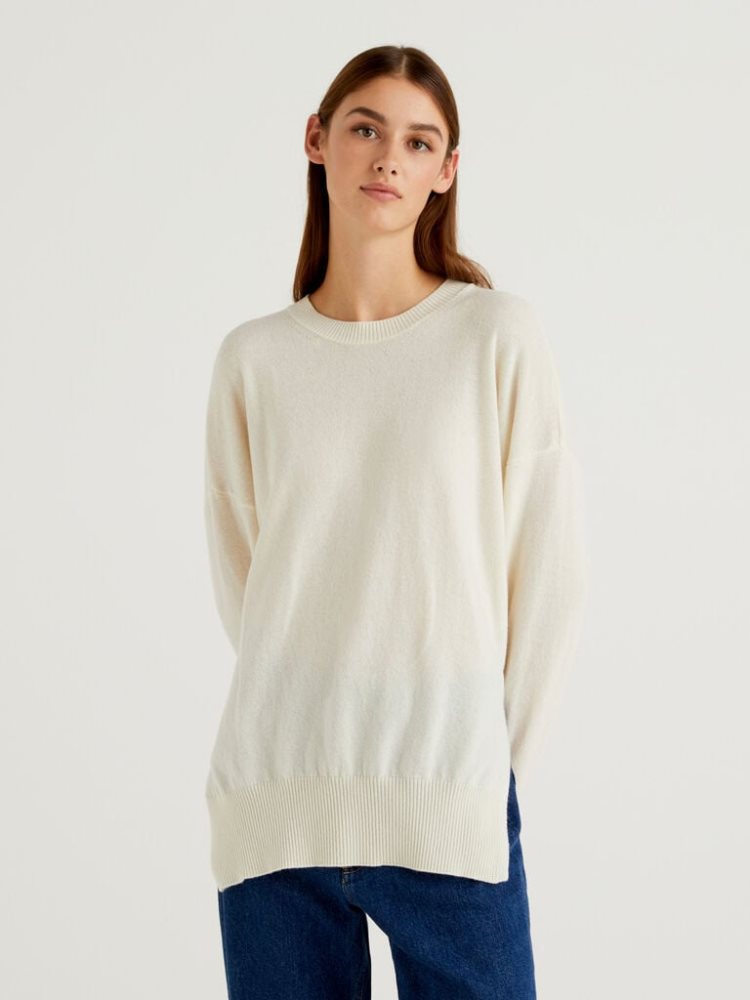 Benetton Oversized Slits Truien Dames Wit | BE661542