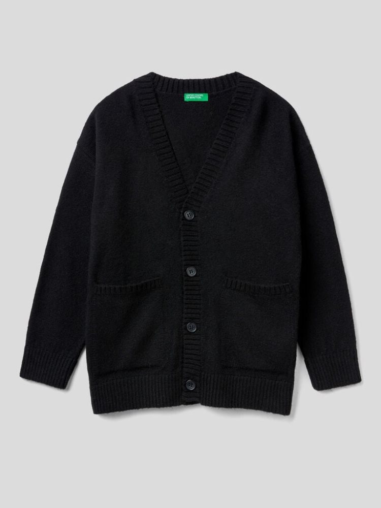 Benetton Oversized V-neck Cardigan Kinderen Zwart | BE802392