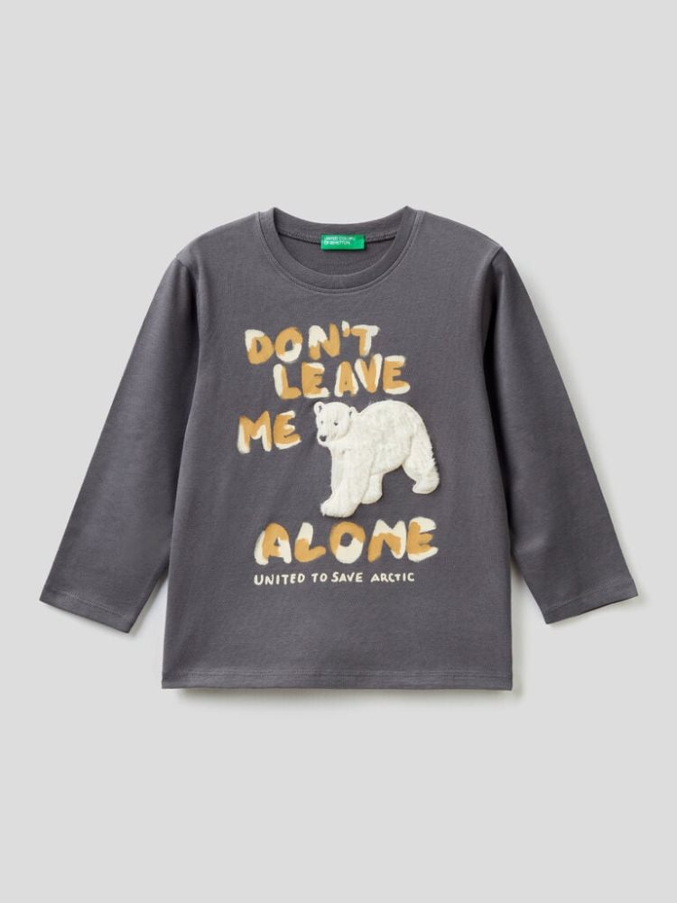 Benetton Patch Warm Katoenen Long Sleeve T-shirts Kinderen Donkergrijs | BE635960