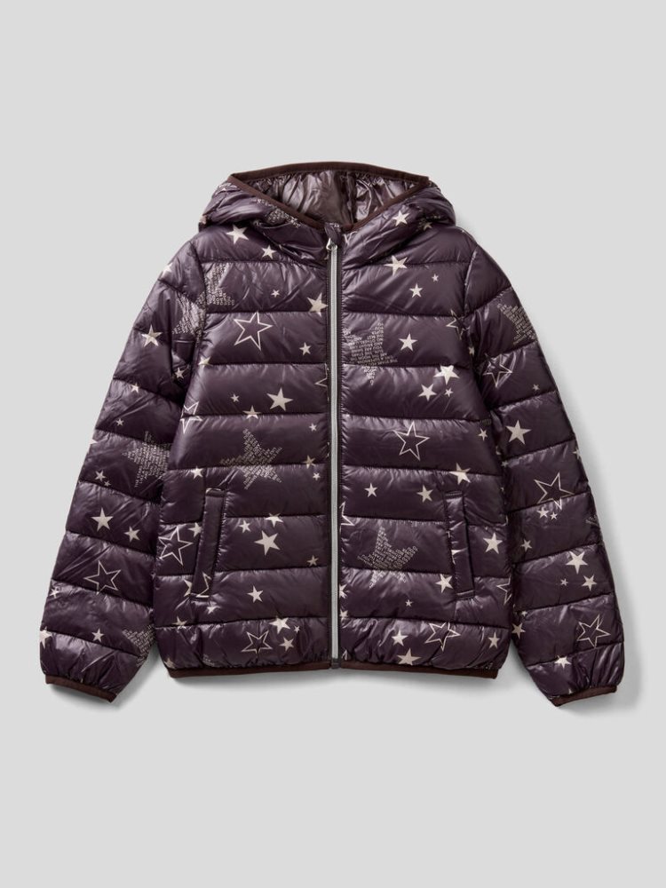 Benetton Pattern Print Puffer Padded Jackets Kinderen Donkergrijs | BE799297