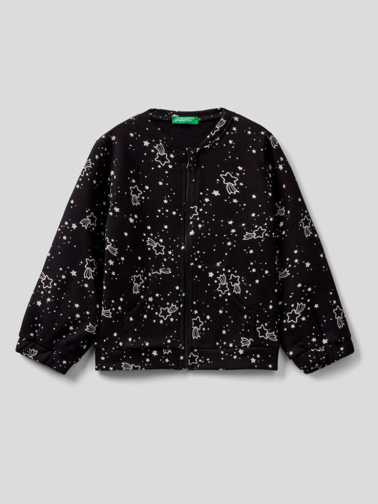 Benetton Pattern Print Zip Sweatshirt Kinderen Zwart | BE912935