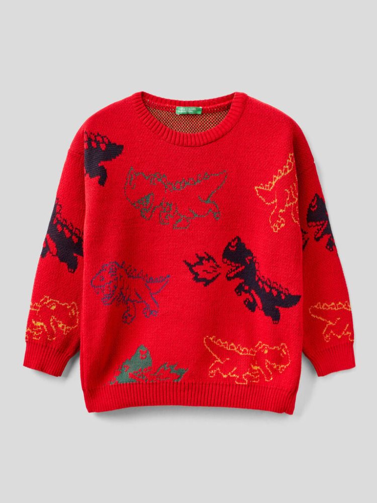 Benetton Patterned Crew Neck Truien Kinderen Rood | BE515109