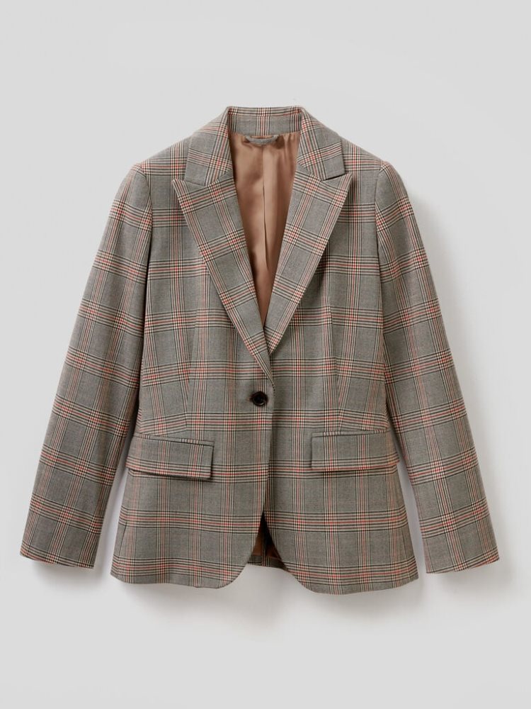 Benetton Patterned Flannel Blazer Dames Grijs | BE601704