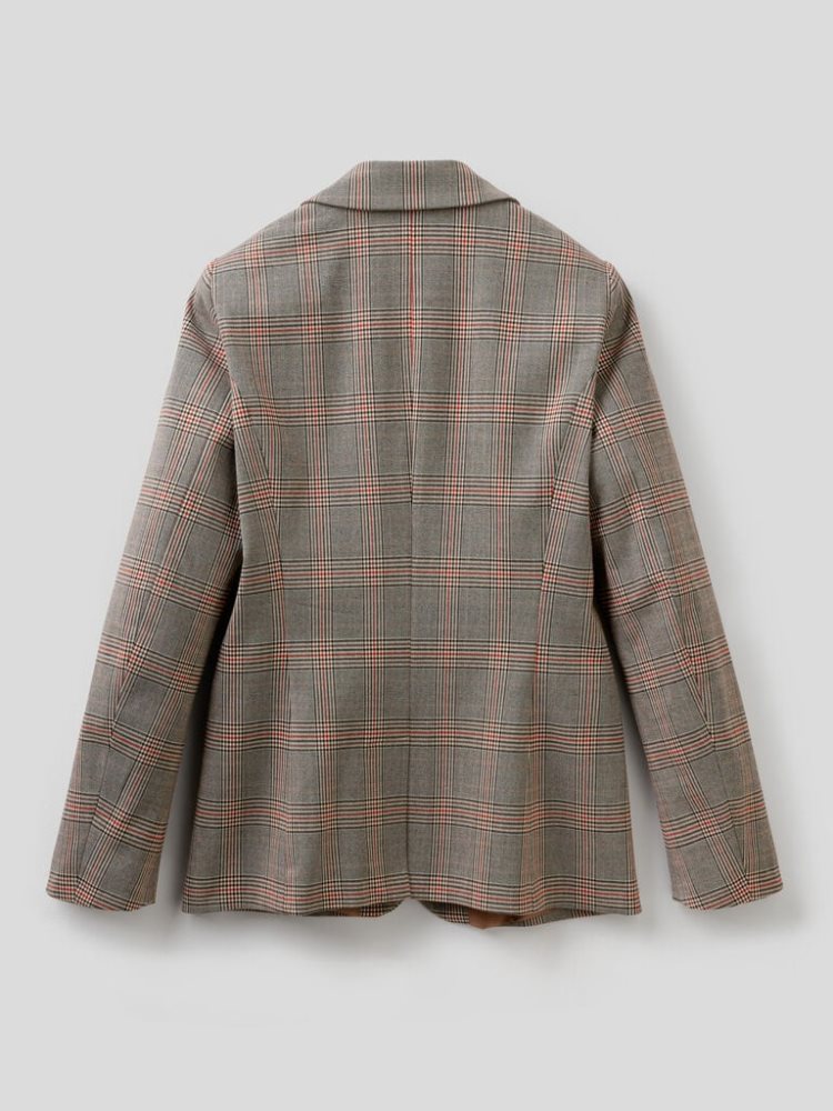 Benetton Patterned Flannel Blazer Dames Grijs | BE601704