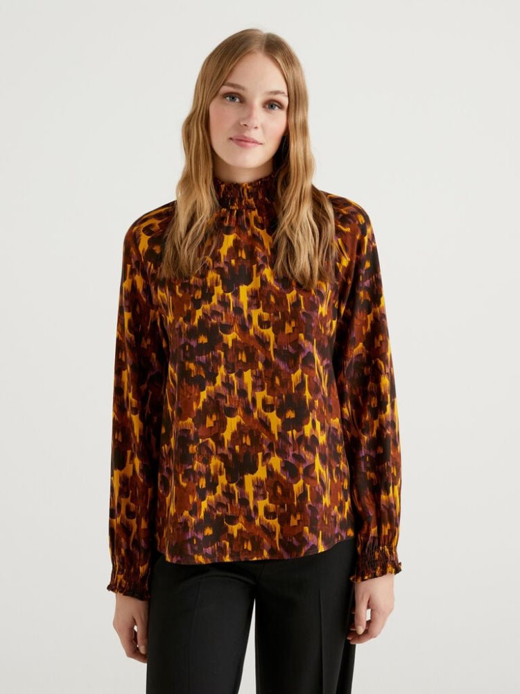 Benetton Patterned High Collar Blouse Dames Multi-color | BE047144