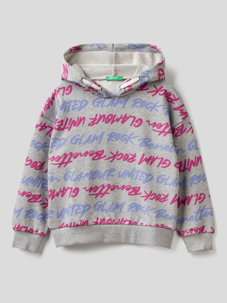 Benetton Patterned Hood Hoodie Kinderen Lichtgrijs | BE353736