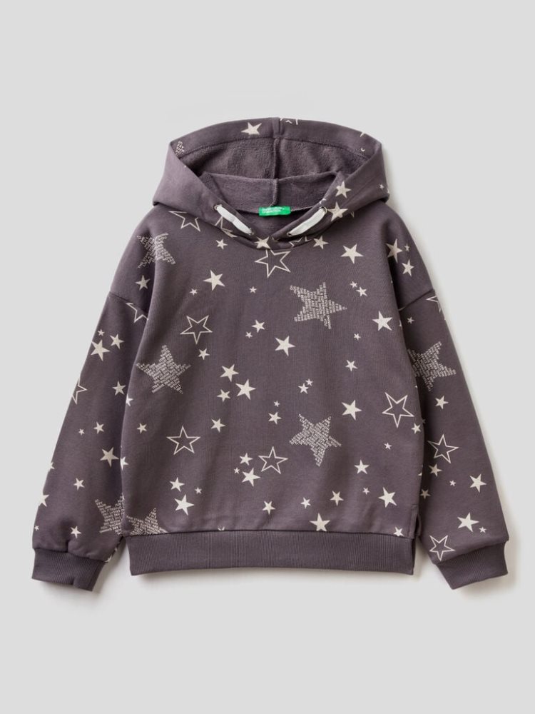 Benetton Patterned Hood Hoodie Kinderen Donkergrijs | BE593962