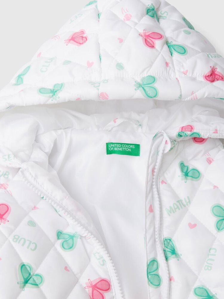 Benetton Patterned Hood Padded Jackets Kinderen Wit | BE214590