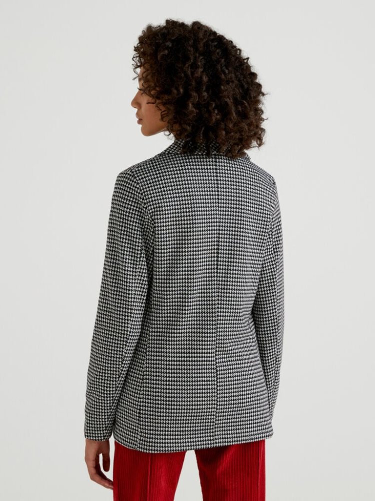 Benetton Patterned Viscose Blend Blazer Dames Donkergrijs | BE263990