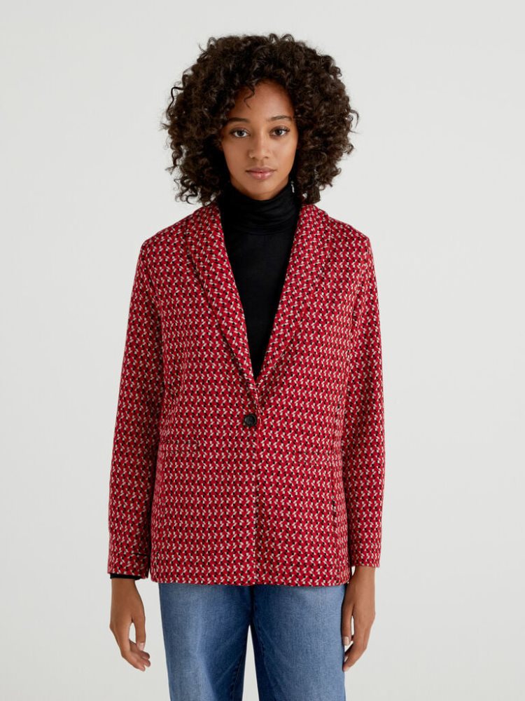 Benetton Patterned Viscose Blend Blazer Dames Rood | BE935790