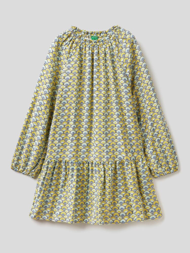 Benetton Patterned Viscose Jurken Kinderen Geel | BE872601