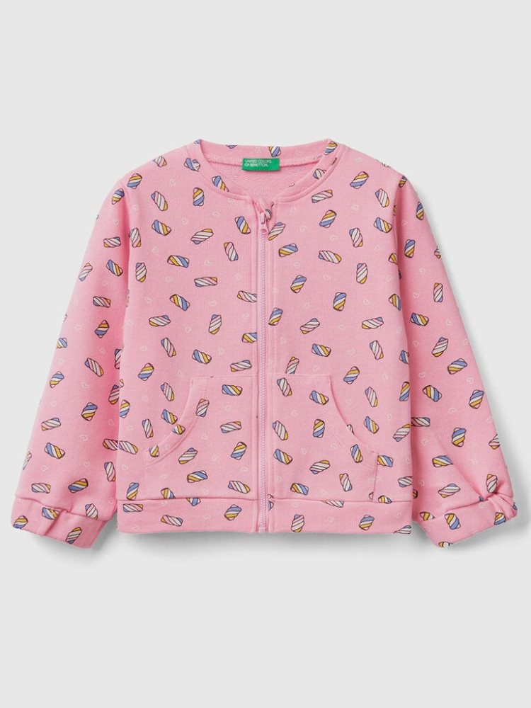 Benetton Patterned Zip Sweatshirt Kinderen Roze | BE501993